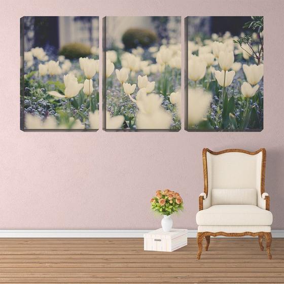 Imagem de Quadro canvas 68x126 flores alvas no jardim