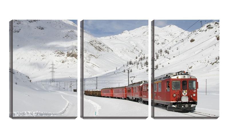 Imagem de Quadro canvas 68x126 trem cortando a neve branca