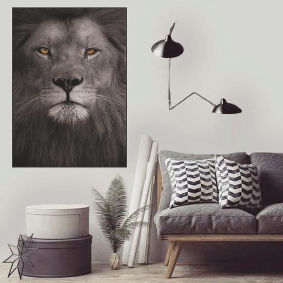 Imagem de Quadro Canvas Decorativo para Sala Black Lion 70x50