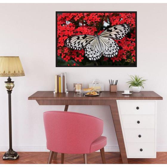 Imagem de Quadro Canvas Decorativo para Sala Borboletas e Flores 1,00x1,30