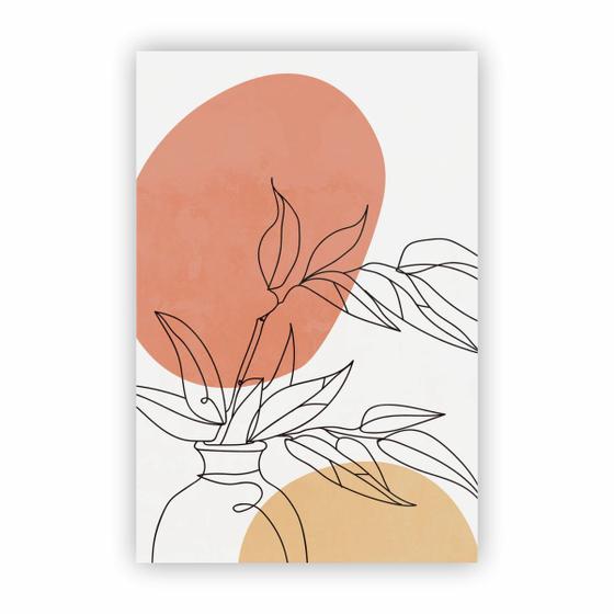 Imagem de Quadro Canvas Desenho de Vaso com Planta Minimalista 30x40cm