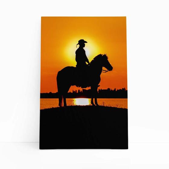 Imagem de Quadro Canvas Homem Montado Em Cavalo Pôr Do Sol 60X40Cm