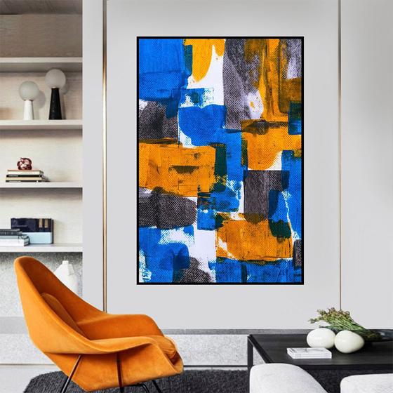 Imagem de Quadro Canvas Pint Abst Azul , Amarelo, Preto 60x40