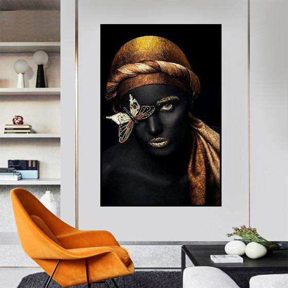 Imagem de Quadro Canvas Pint Abst. Mulher Negra Dourado 70x50