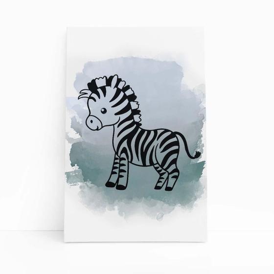 Imagem de Quadro Canvas Zebra Desenho Animais Cinza Infantil 60X40Cm