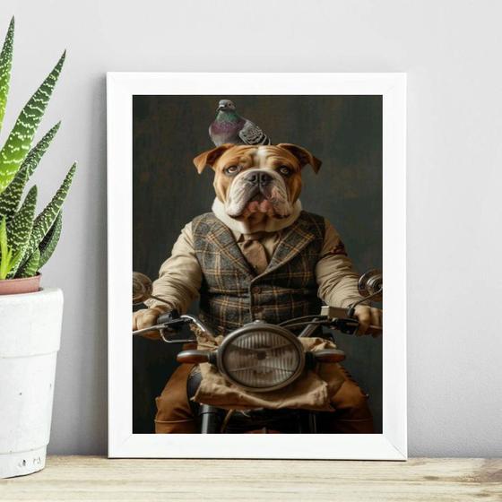 Imagem de Quadro Cão Boxer Motociclista 24x18cm - com vidro