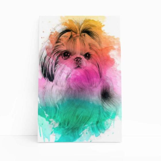 Imagem de Quadro Cão Cachorro Shih Tzu Fêmea Aquarela Canvas 60X40Cm