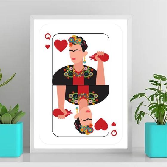 Imagem de Quadro Carta De Baralho Frida Kahlo 45x34cm - com vidro