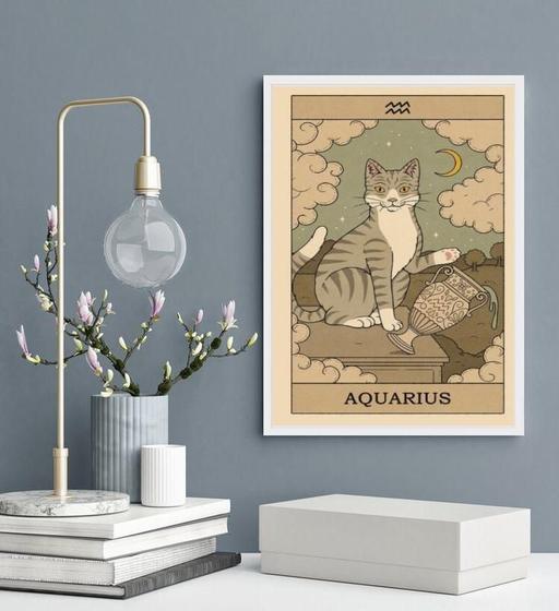 Imagem de Quadro Carta Tarot Gato Signo Aquário 33X24Cm - Com Vidro