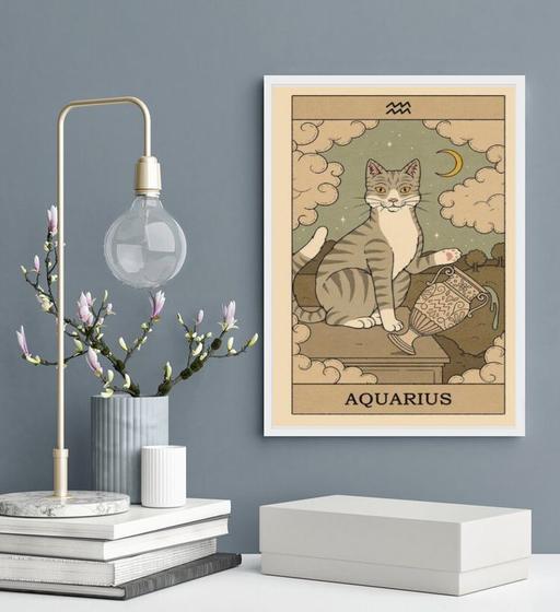 Imagem de Quadro Carta Tarot Gato Signo Aquário 45x34cm - com vidro