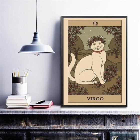 Imagem de Quadro Carta Tarot Gato Signo De Virgem 45X34Cm - Com Vidro