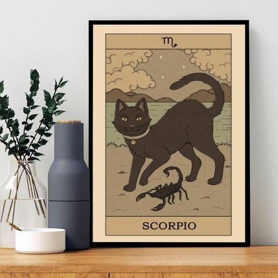 Imagem de Quadro Carta Tarot Gato Signo Escorpião 45X34Cm - Com Vidro