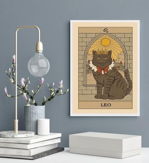 Imagem de Quadro Carta Tarot Gato Signo Leão 24x18cm - com vidro