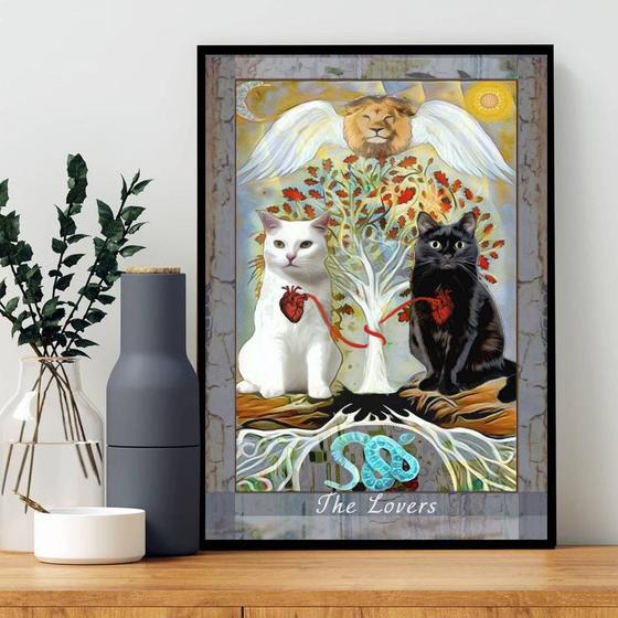 Imagem de Quadro Carta Tarot Gato The Lovers 24x18cm - com vidro