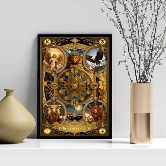 Imagem de Quadro Carta Tarot Vintage - Roda da Fortuna 24x18cm - com vidro