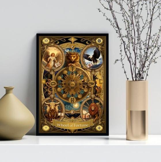 Imagem de Quadro Carta Tarot Vintage - Roda Da Fortuna 45X34Cm