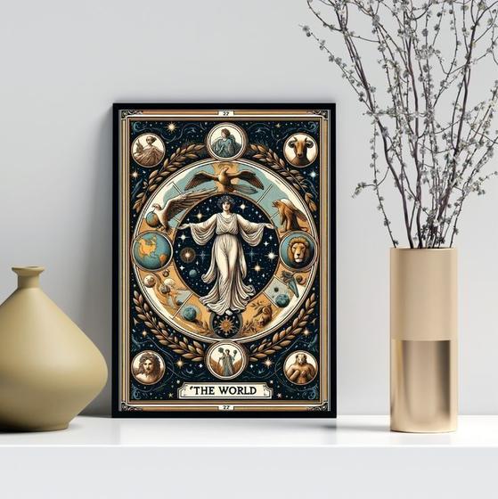 Imagem de Quadro Carta Tarot Vintage - The World 24x18cm - com vidro