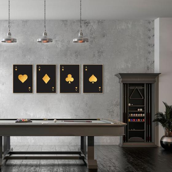 Imagem de Quadro Cartas As de Naipes Gold 123x43 4-43x30 Filete Marfim Moldura Filete, Marfim