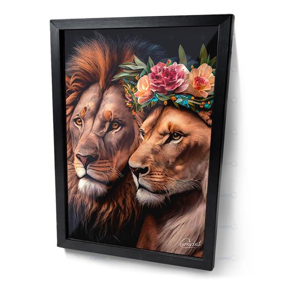 Imagem de Quadro Casamento Leão e Leoa Moldura e Vidro