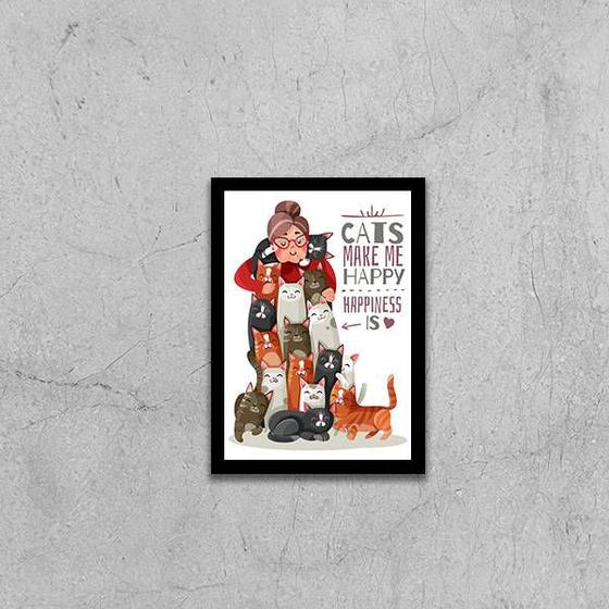 Imagem de Quadro Cats Make Me Happy 24x18cm - com vidro