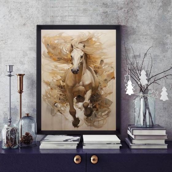 Imagem de Quadro Cavalo Bege Aquarela 45x34cm - com vidro