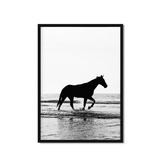 Imagem de Quadro Cavalo Preto Mar Horse Sala Quarto Escritório 43x63