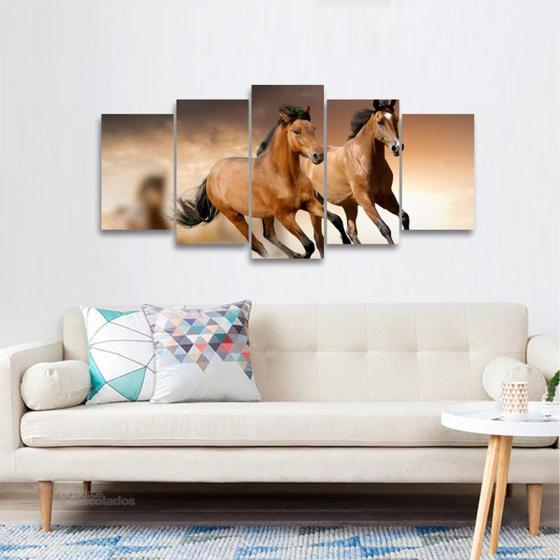 Imagem de Quadro Cavalos Artístico Saltando Marrom decorativo Mdf