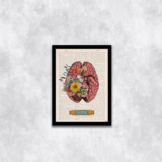 Imagem de Quadro Cérebro Com Flores Think 24X18Cm