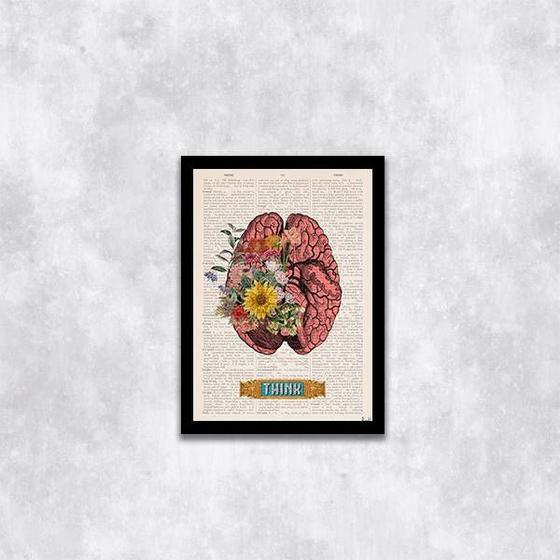 Imagem de Quadro Cérebro com Flores Think 33x24cm - com vidro