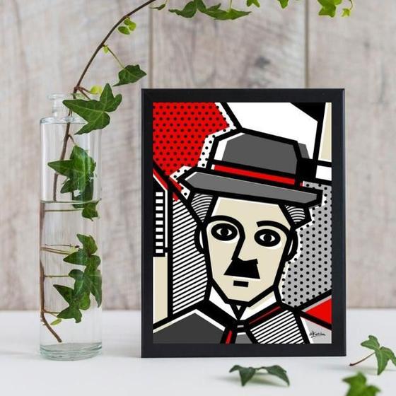 Imagem de Quadro Chaplin Pop Art 45x34cm - Vidro e Moldura Branca