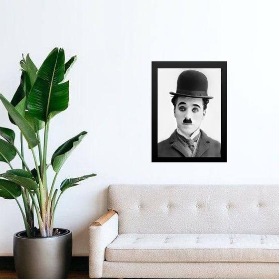 Imagem de Quadro Charlie Chaplin Abstrato Preto e Branco 24x18cm - com vidro