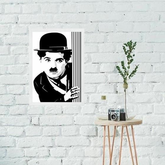 Imagem de Quadro Charlie Chaplin Abstrato Preto e Branco 33x24cm - com vidro