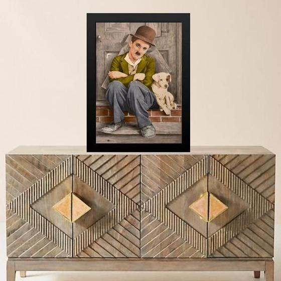 Imagem de Quadro Charlie Chaplin Com Cachorrinho 33X24Cm - Com Vidro