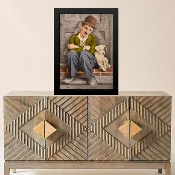 Imagem de Quadro Charlie Chaplin Com Cachorrinho 45X34Cm - Com Vidro