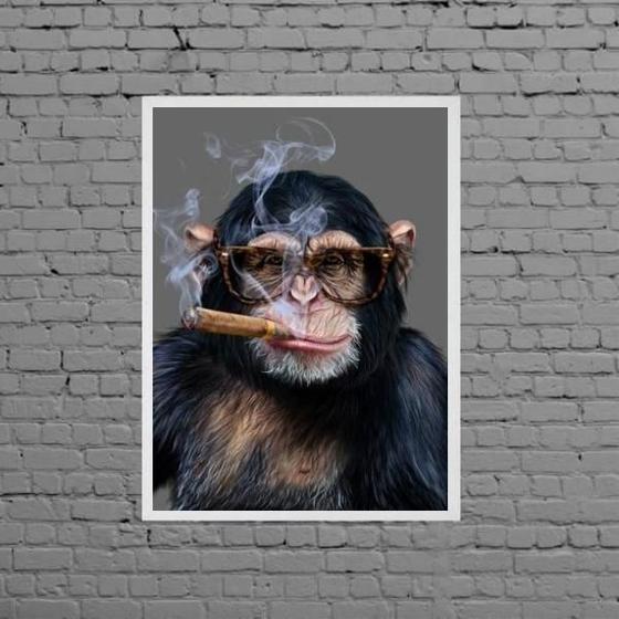 Imagem de Quadro Chipanzé Hipster 45X34Cm - Com Vidro
