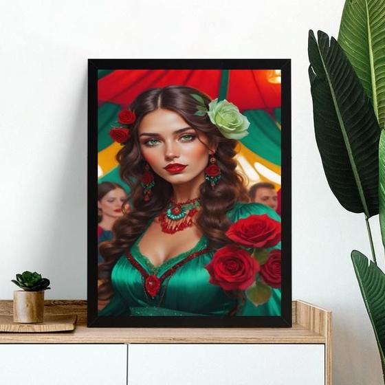 Imagem de Quadro Cigana Esmeralda Rosa Vermelha 33X24Cm - Com Vidro