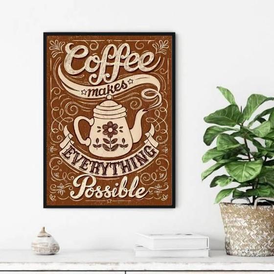 Imagem de Quadro Coffee Makes Everything Possible 33X24 C/Vidro Preta