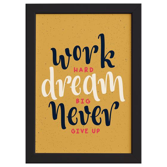 Quadro com Frase de Motivação Work Hard Moldura Preta 33x43 - Quartinhos Imagem de Quadro com Frase de Motivação Work Hard Moldura Preta 33x43