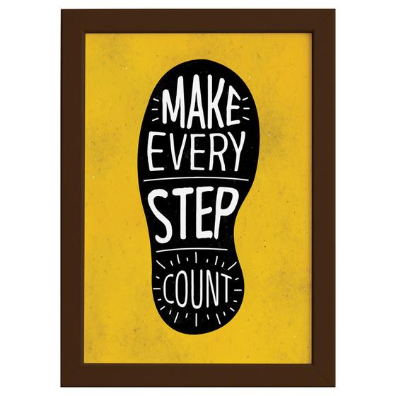 Imagem de Quadro com Frase Positiva Every Step Moldura Marrom 33x43