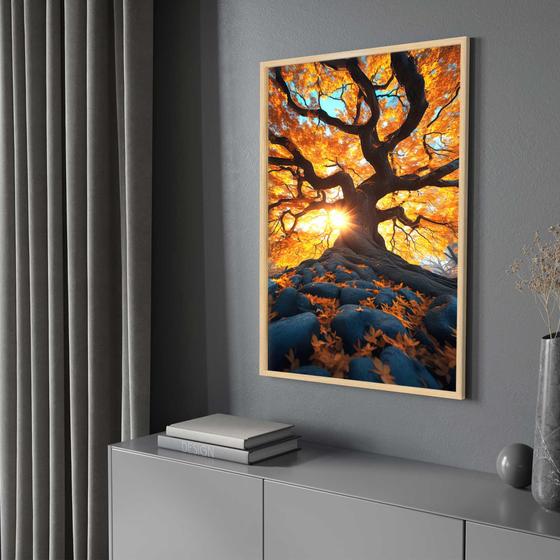 Imagem de Quadro com Moldura 40x60 Árvore da Vida vermelha Paisagem Decorativo Grande Sala Quarto Hall