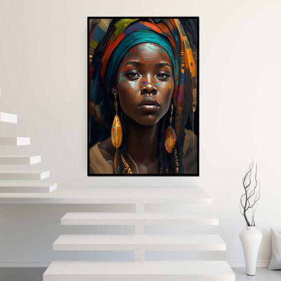 Imagem de Quadro com Moldura 40x60 Mulher Africana Arte Decorativo Grande Sala Quarto Hall