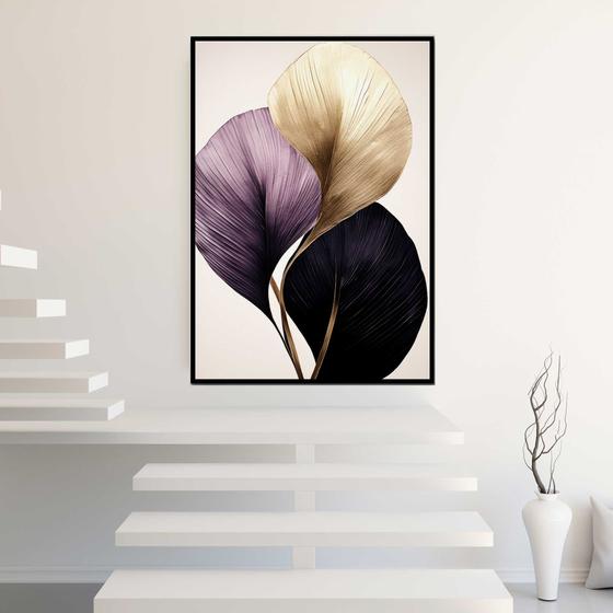 Imagem de Quadro com Moldura 40x60 Planta Floral Moderna Roxo bege  Decorativo Grande Sala Quarto Hall