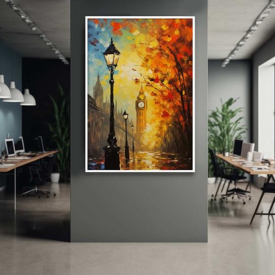 Imagem de Quadro com Moldura 90x60 Abstrato Pintura Colorido Big Ben Decorativo Grande Sala Quarto Hall