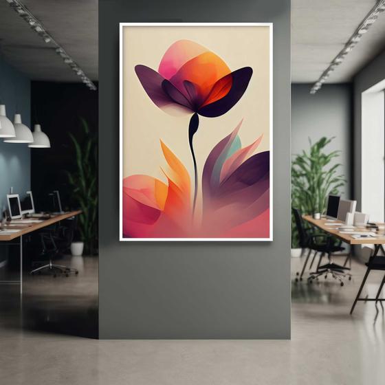 Imagem de Quadro com Moldura 90x60 Flor Abstrato Vermelha  Decorativo Grande Sala Quarto Hall