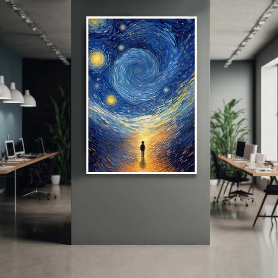 Imagem de Quadro com Moldura Arte Estilo Van Gogh Moderno Abstrato Decorativo Grande Sala Quarto Hall Escritório Cozinha Vertical
