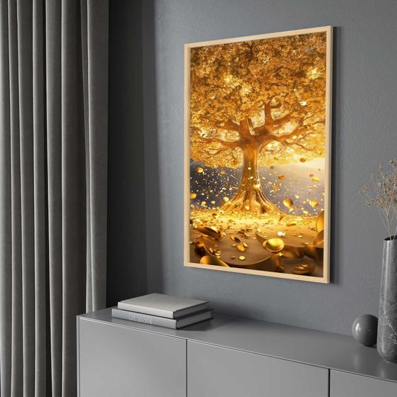 Imagem de Quadro com Moldura Árvore da Fortuna Golden  Decorativo Grande Sala Quarto Hall Escritório Cozinha Vertical