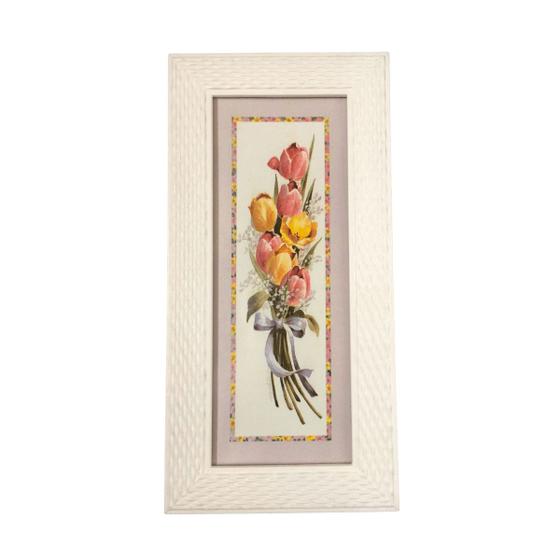 Imagem de Quadro com moldura branca e tulipas coloridas (15 x 30 cm)
