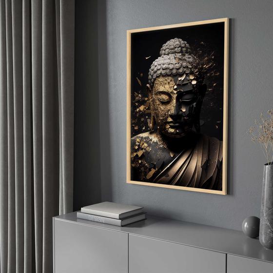 Imagem de Quadro com Moldura Buda Dourado Budda Buddha Vertical Decorativo Grande Sala Quarto Hall Escritório Cozinha Vertical