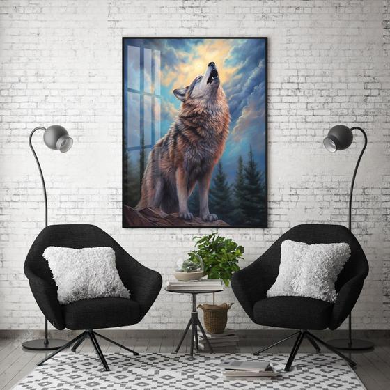 Imagem de Quadro Com Moldura Decorativo Grande Alta Resolução Para Sala Quarto  Escritório Lobo Uivando