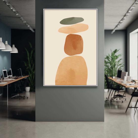 Imagem de Quadro com Moldura Decorativo Para Sala Quarto Hall Abstrato Bege Marrom Pedras